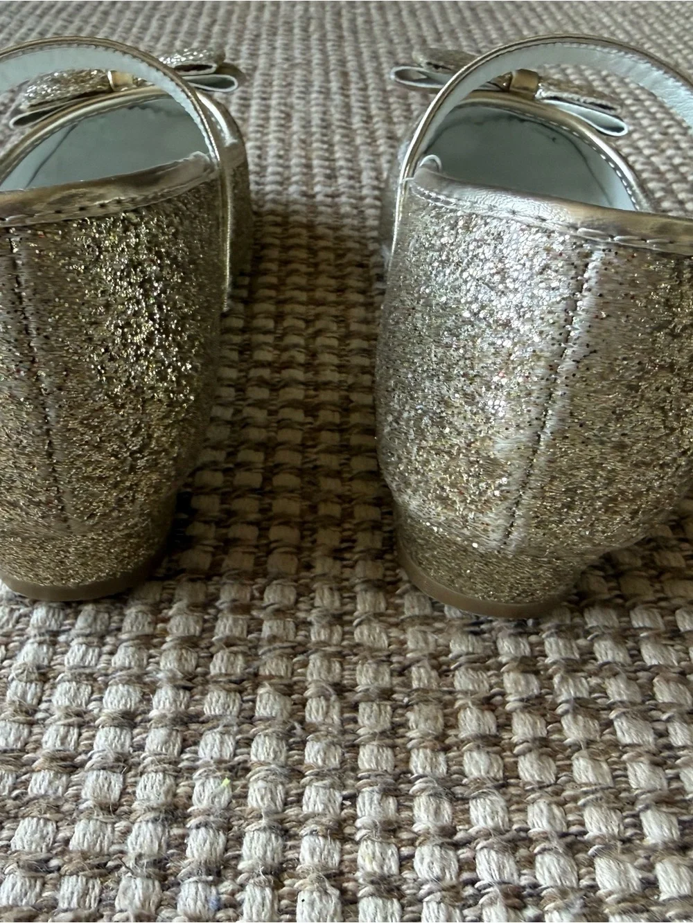 Stelle Girls Gold Glitter Mary Jane Dress Shoes Bow Flats Size 13